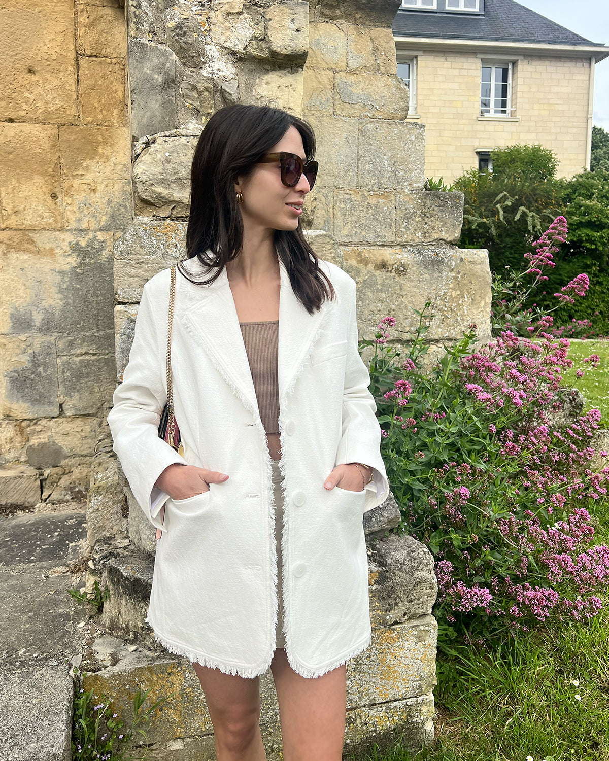 Young Blood Frayed Edge Blazer - Cream