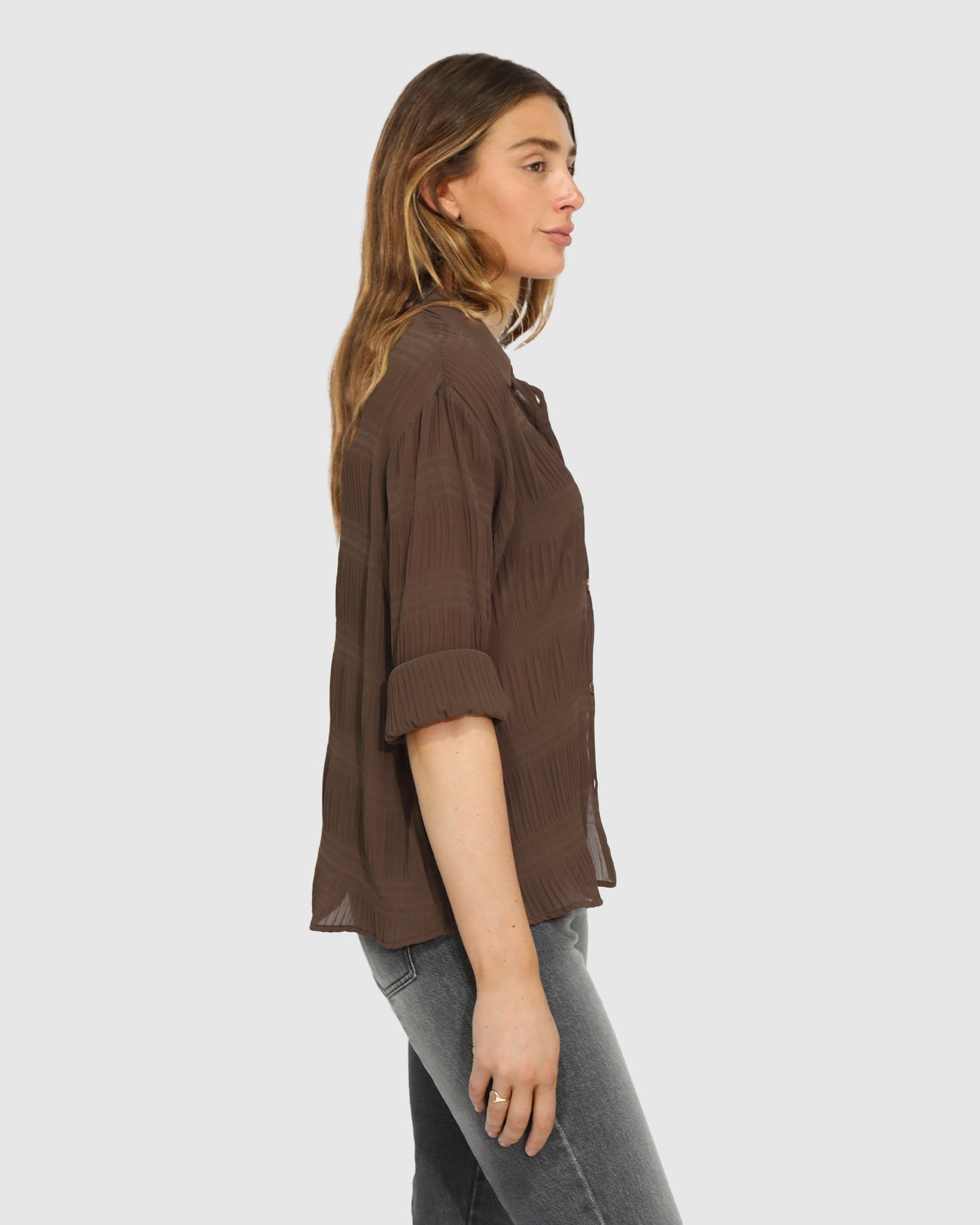 Yoko Shirred Chiffon Blouse - Chocolate