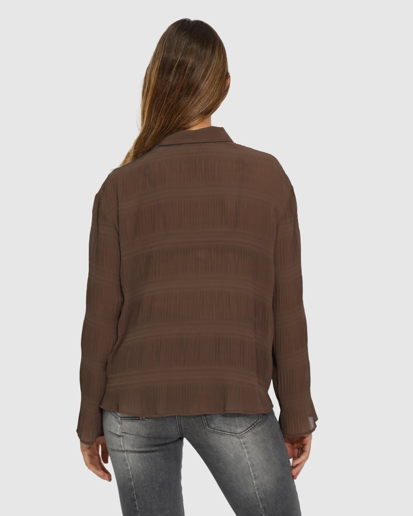 Yoko Shirred Chiffon Blouse - Chocolate