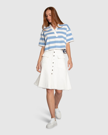 Let Me Wander Button Front Denim Midi Skirt - Off White