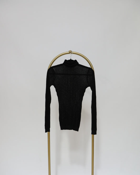 Knit Long Sleeve Sheer Turtleneck - Black