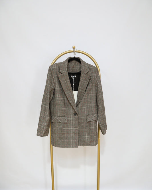 Structured Blazer - Brown & Grey Plaid