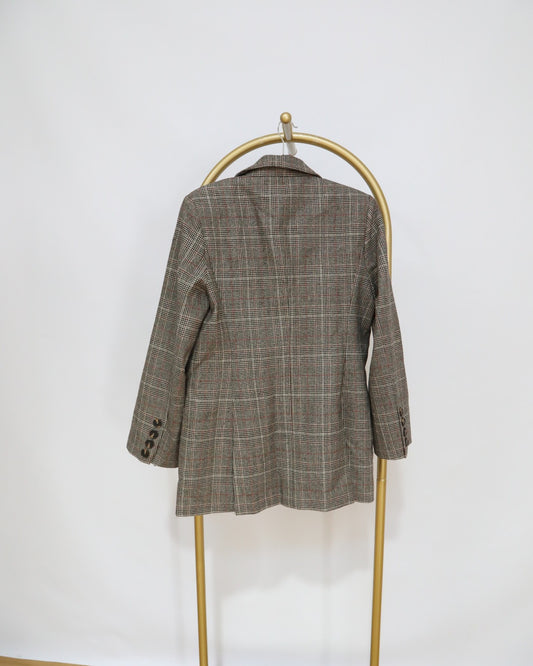 Structured Blazer - Brown & Grey Plaid