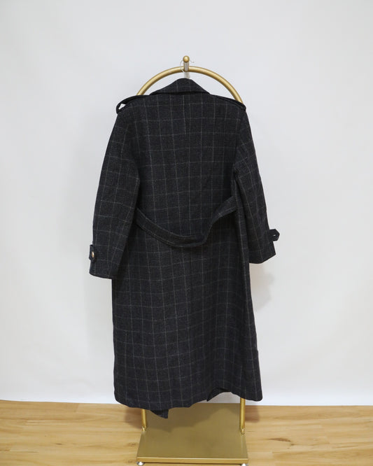 Longline Check Military Coat - Charcoal