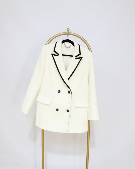 Blazer with Contrast Trim - Cream