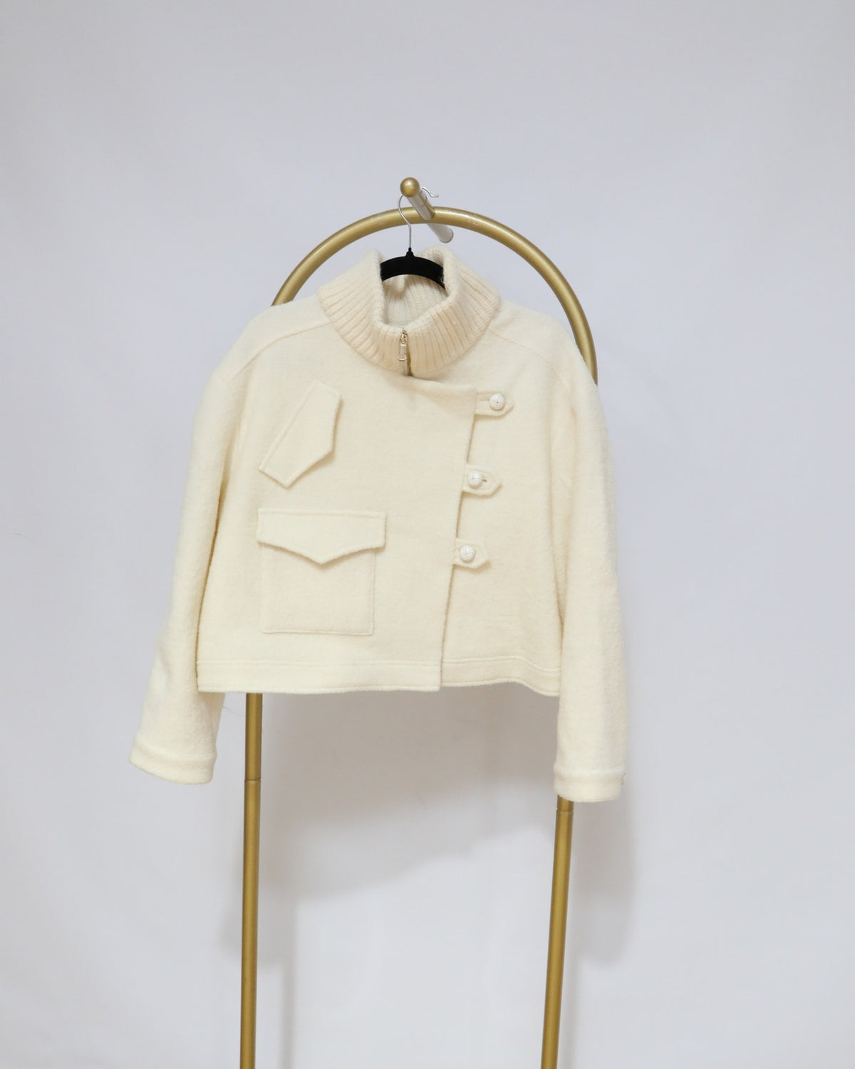 Funnel Neck Asymmetric Jacket - Cream