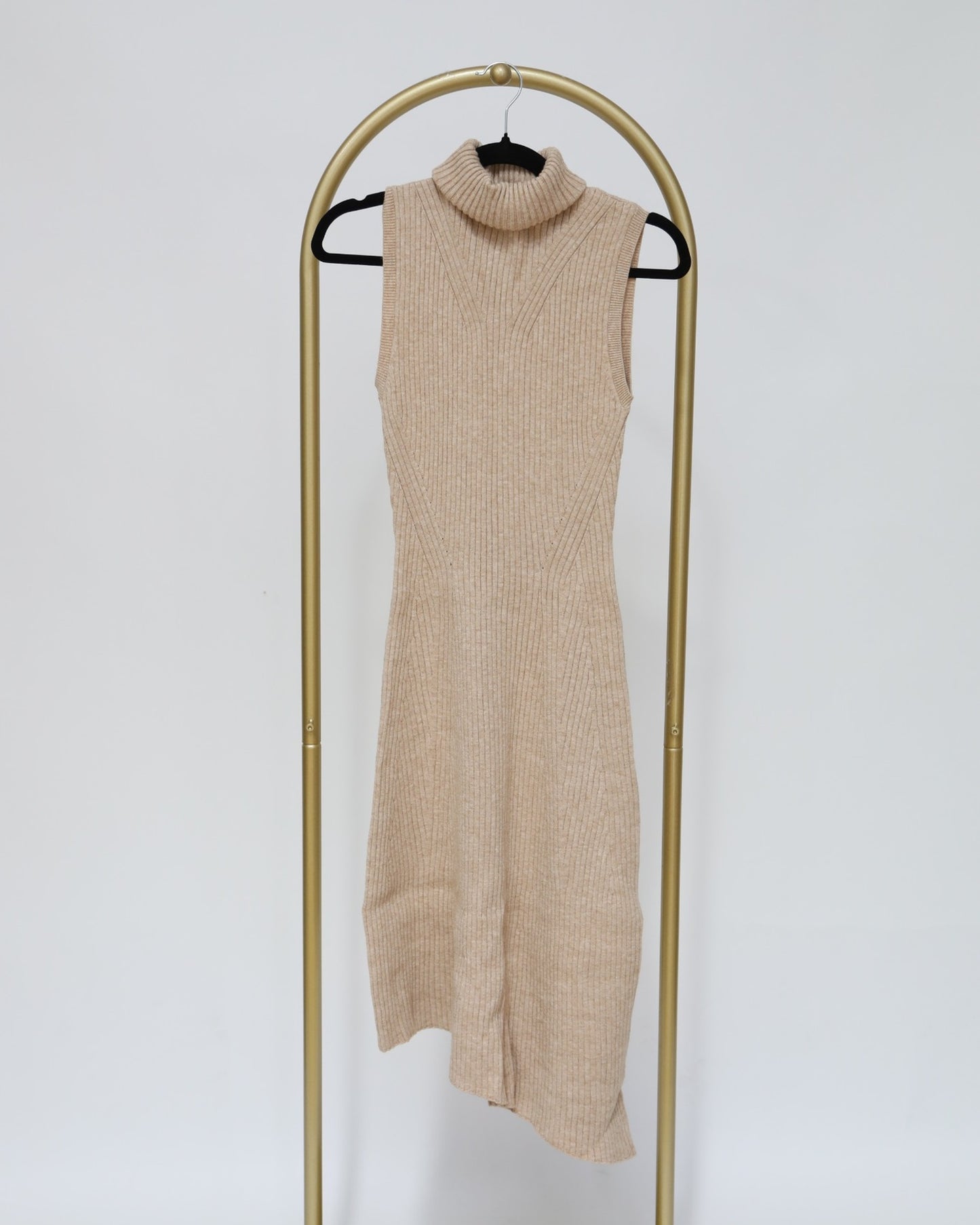 Ribbed Sleeveless Dress - Beige