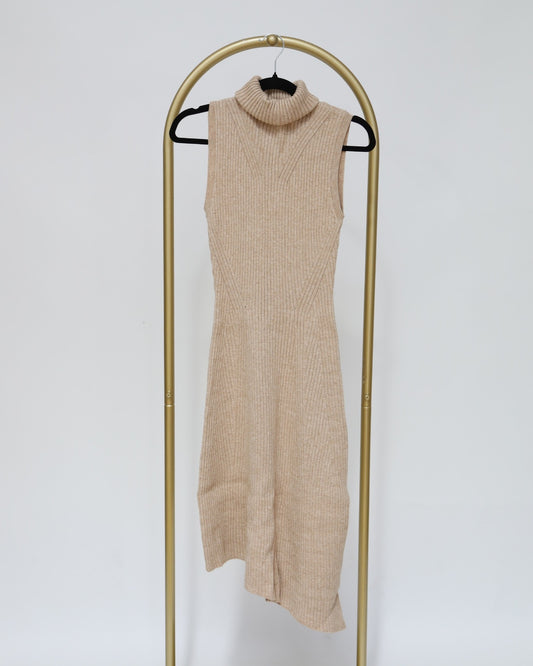 Ribbed Sleeveless Dress - Beige