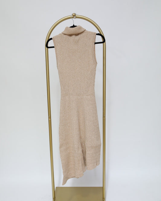 Ribbed Sleeveless Dress - Beige