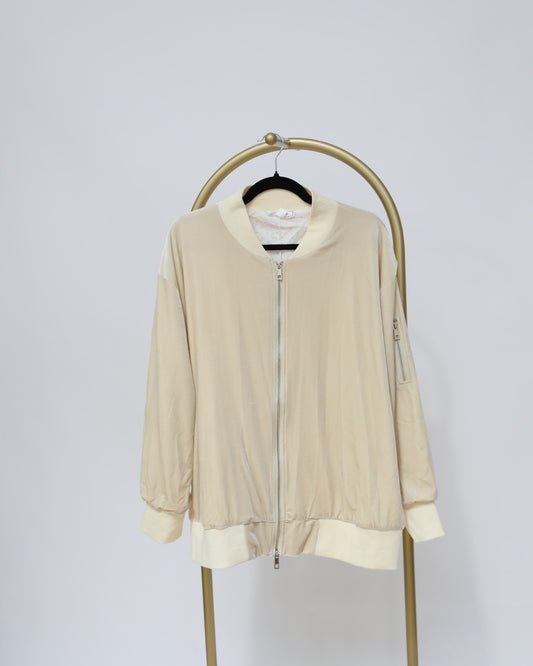 Velvet Bomber Jacket - Cream & Beige