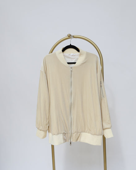 Velvet Bomber Jacket - Cream & Beige
