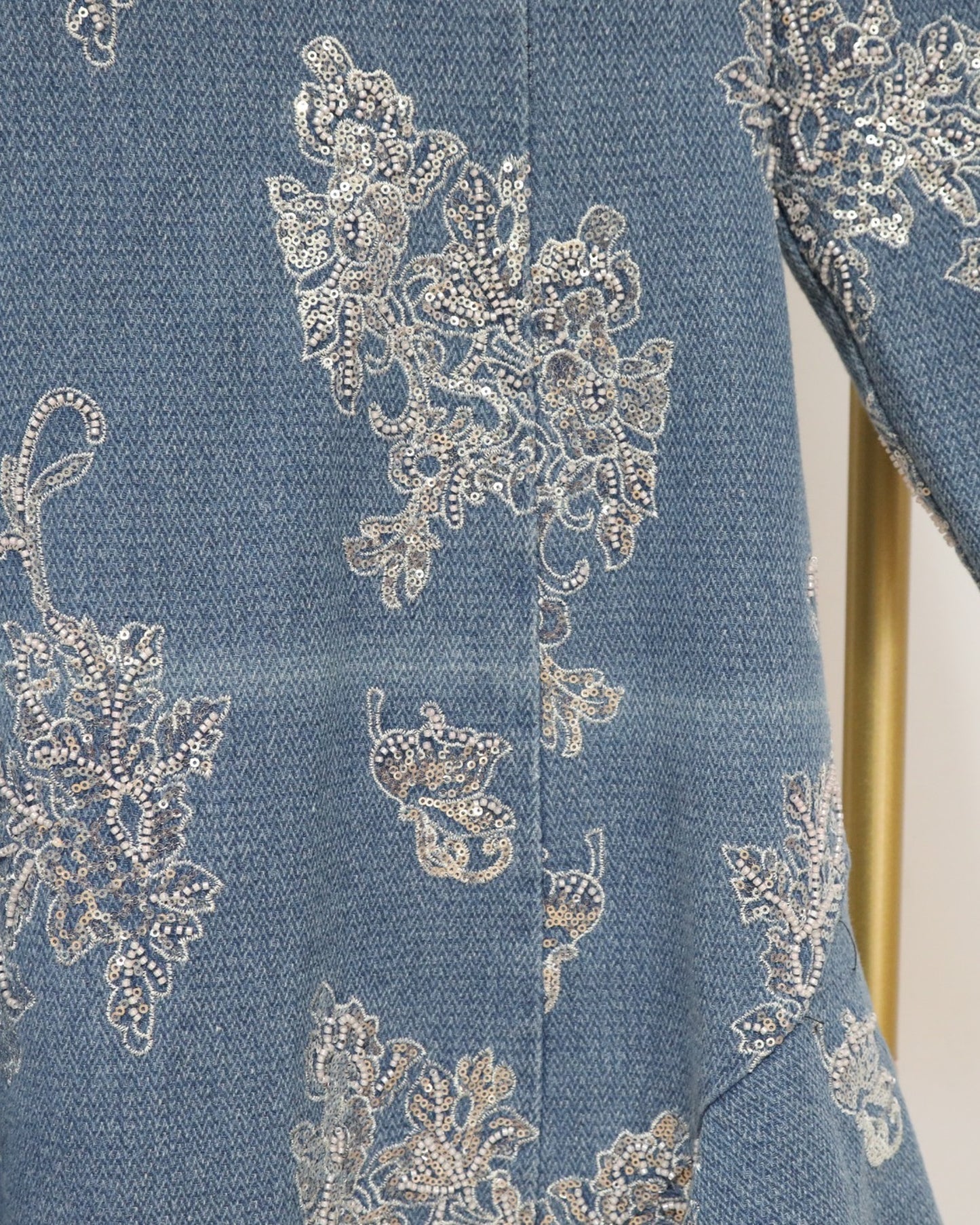 Mini Embroidered Denim Dress - Blue