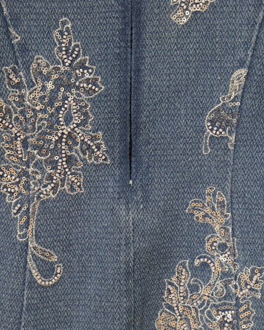 Mini Embroidered Denim Dress - Blue