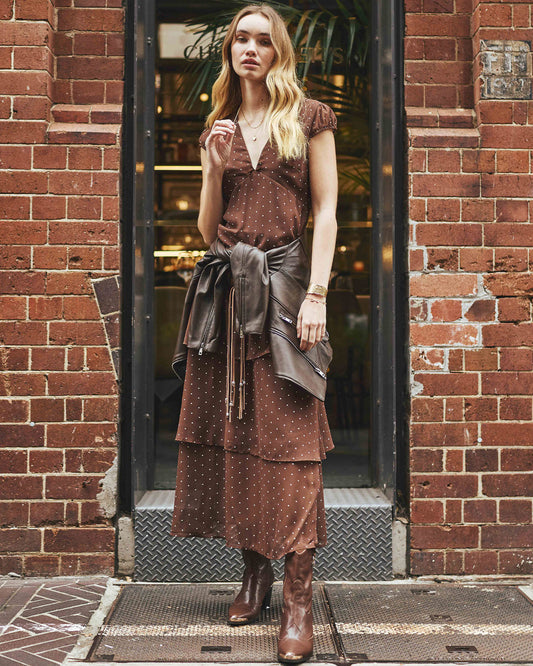 Falling For You Tiered Maxi Dress - Chocolate