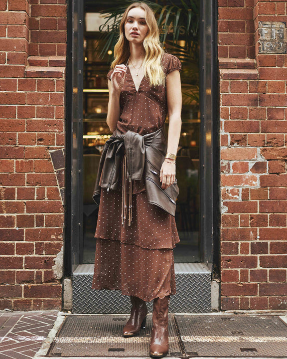 Falling For You Tiered Maxi Dress - Chocolate