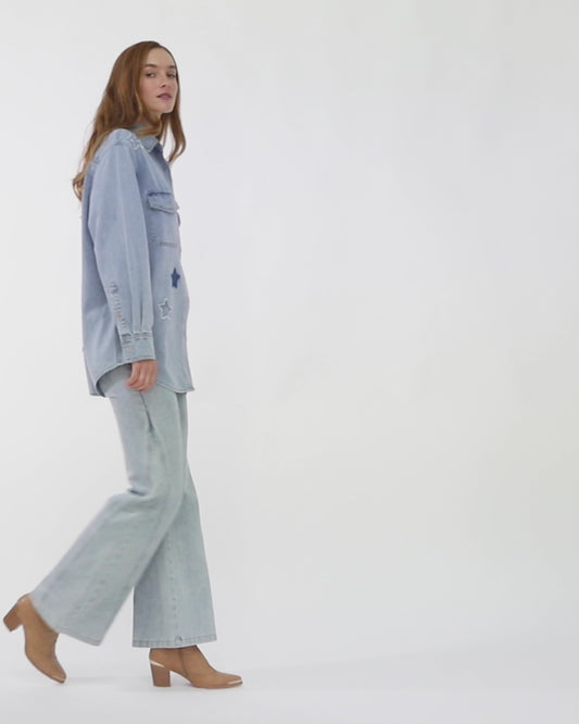 Stargazer Patch Detail Denim Shirt - Stonewash