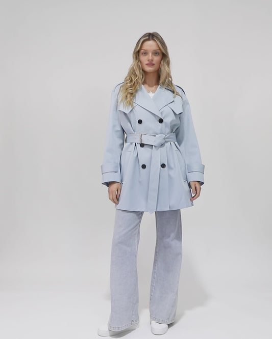 Whispers of Verona Trench Coat - Sky Blue