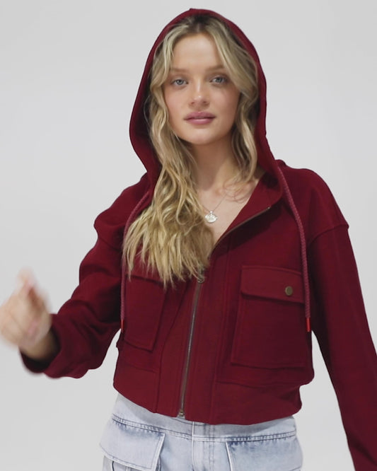Fireside Hooded Utility Jacket - Burgundy