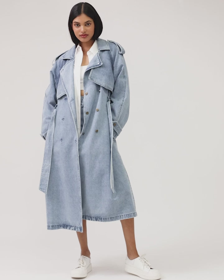 Wild Skies Denim Trench - Stonewash – Belle & Bloom