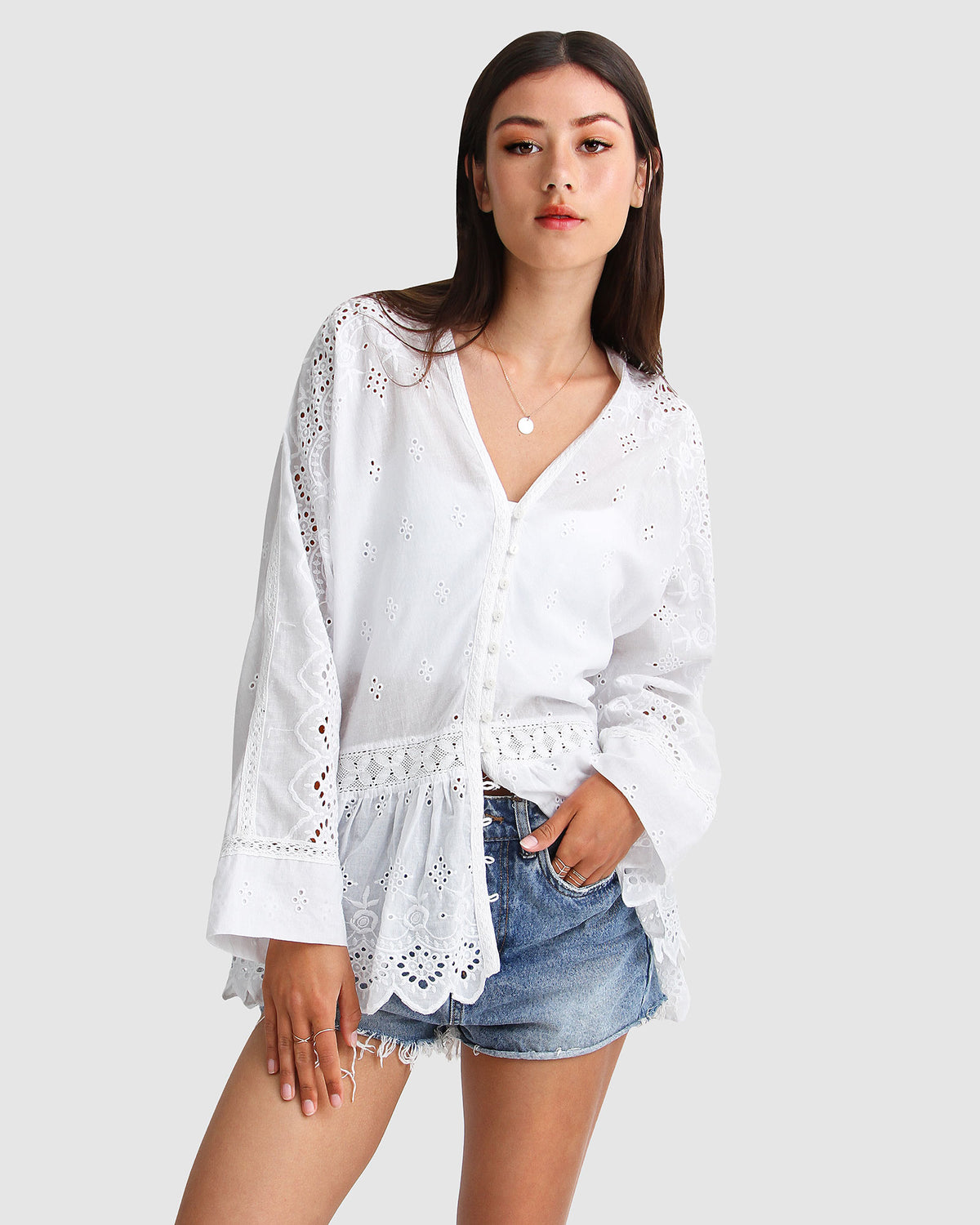 Unbutton Me Eyelet Button Down Shirt