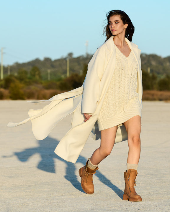 Wide Awake Wool Blend Split Hem Overcoat - Cream
