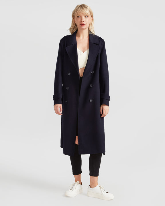 Front Runner Wool Blend Belted Coat - Navy