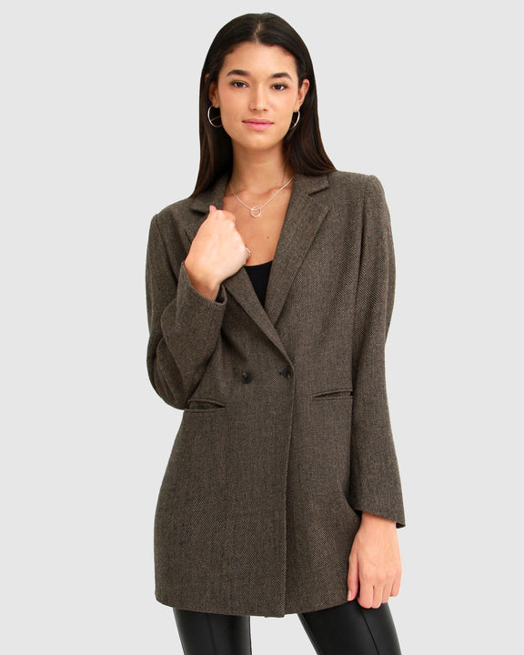 Kensington Wool Blend Oversized Blazer - Brown