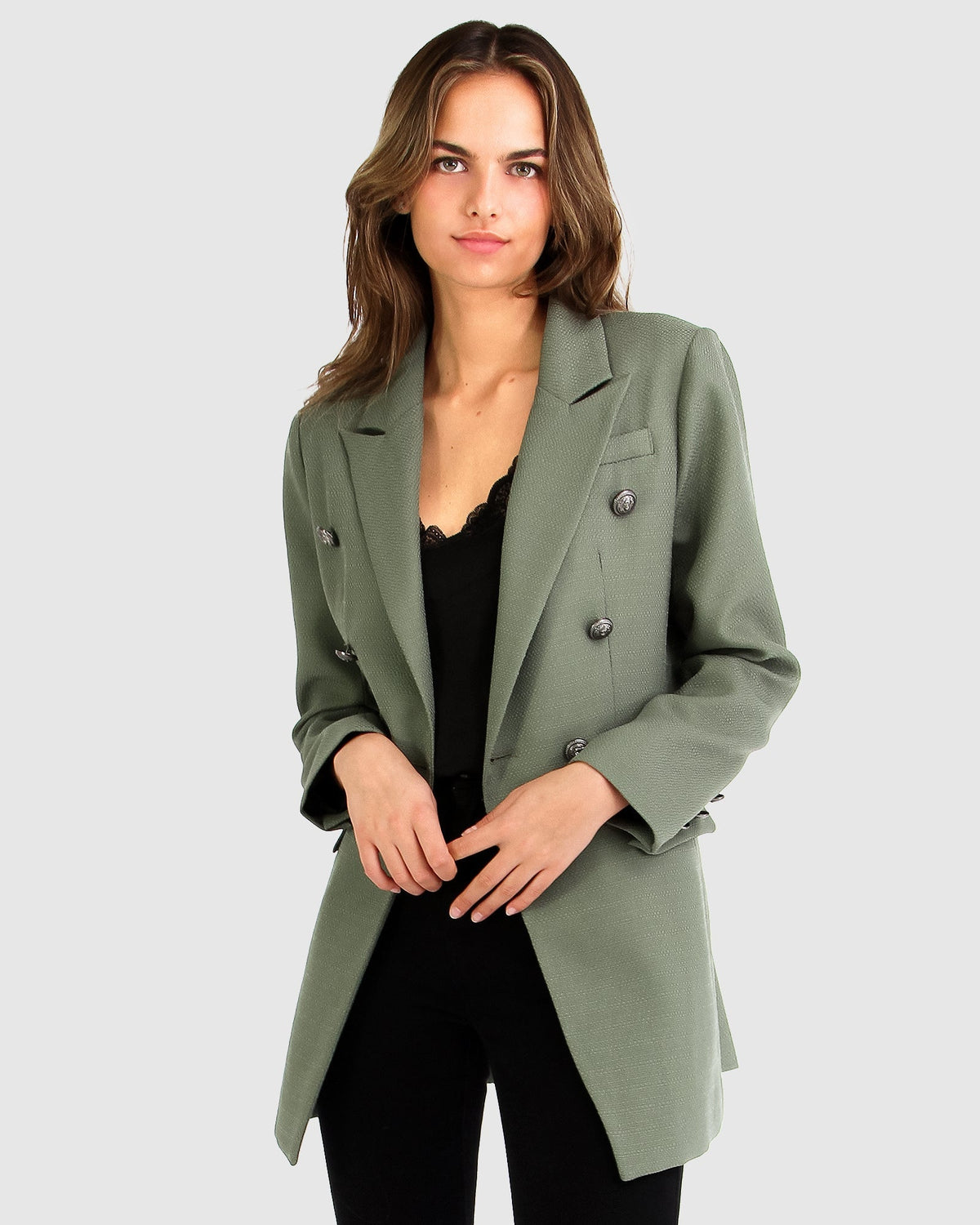 Princess Polina Textured Weave Blazer Military