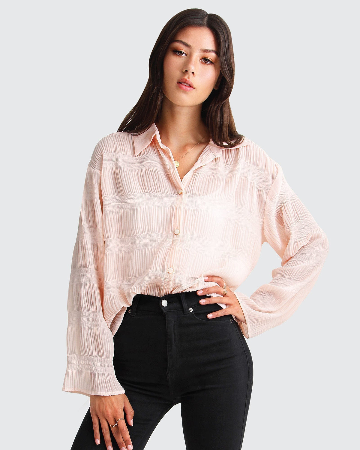 Yoko Shirred Chiffon Blouse Blush