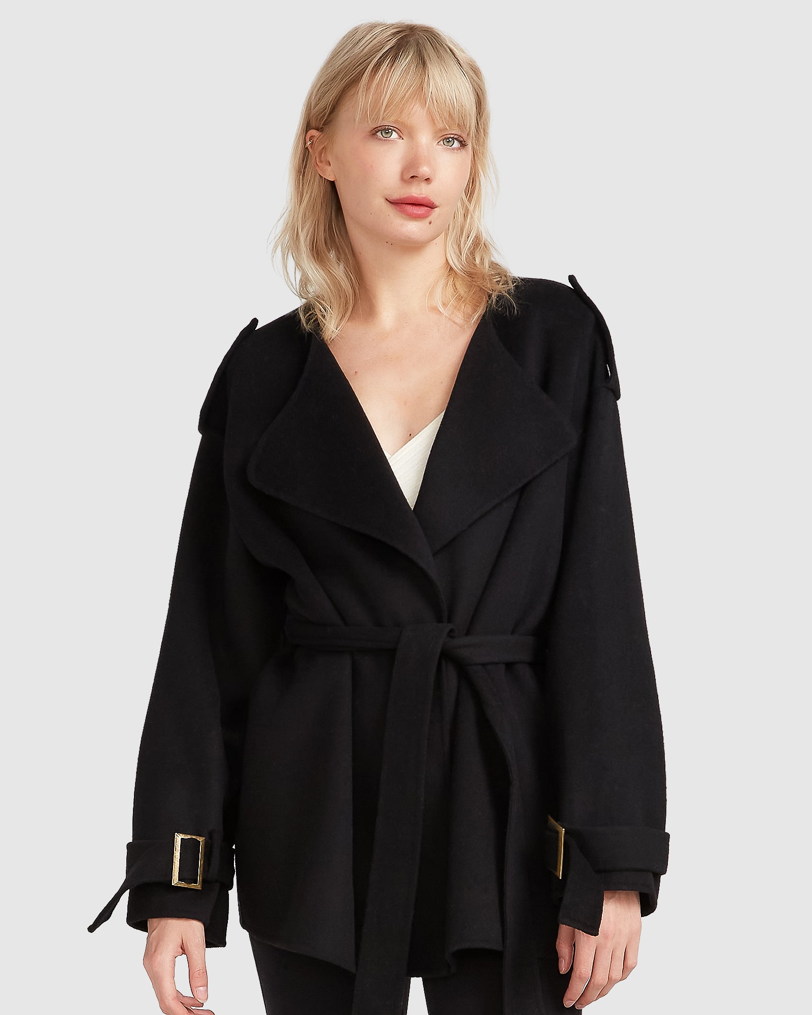 Black sale collarless coat