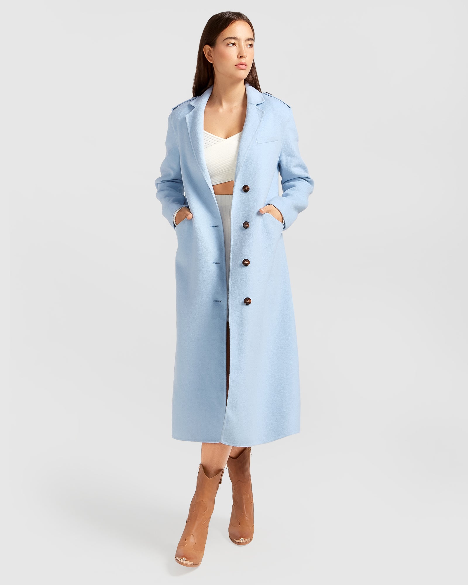 Tainted Love Wool Blend Longline Coat - Sky Blue XS Tainted Love Wool Blend Longline Coat - Sky Blue XS