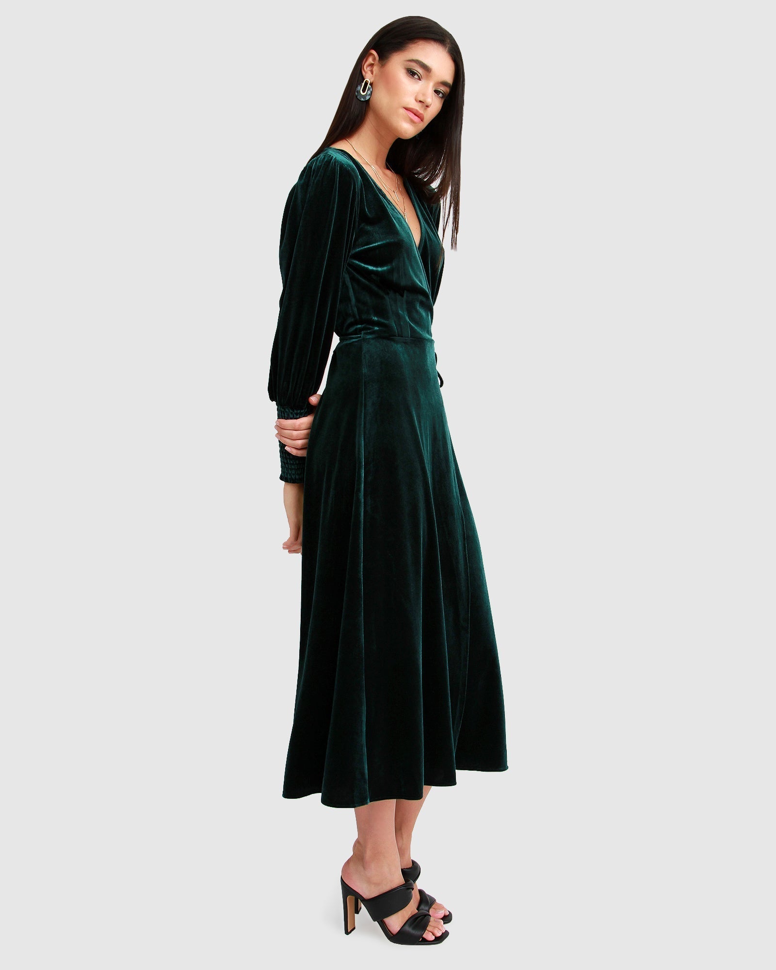 Current Mood Velvet Wrap Dress - Dark Green - Size XS - Belle & Bloom Current Mood Velvet Wrap Dress - Dark Green - Size XS - Belle & Bloom