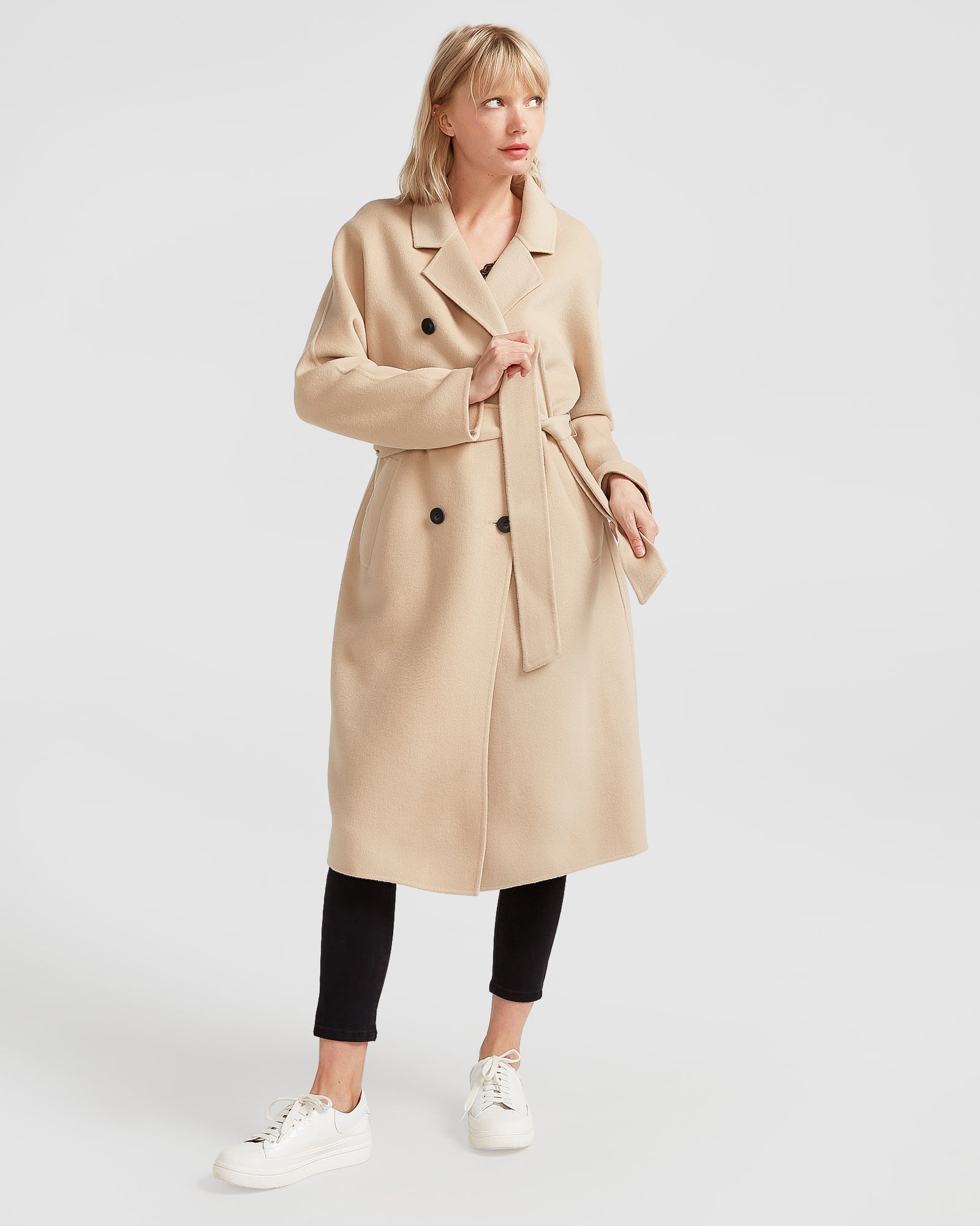 Boss Girl Double Breasted Lined Wool Coat Pale Oat
