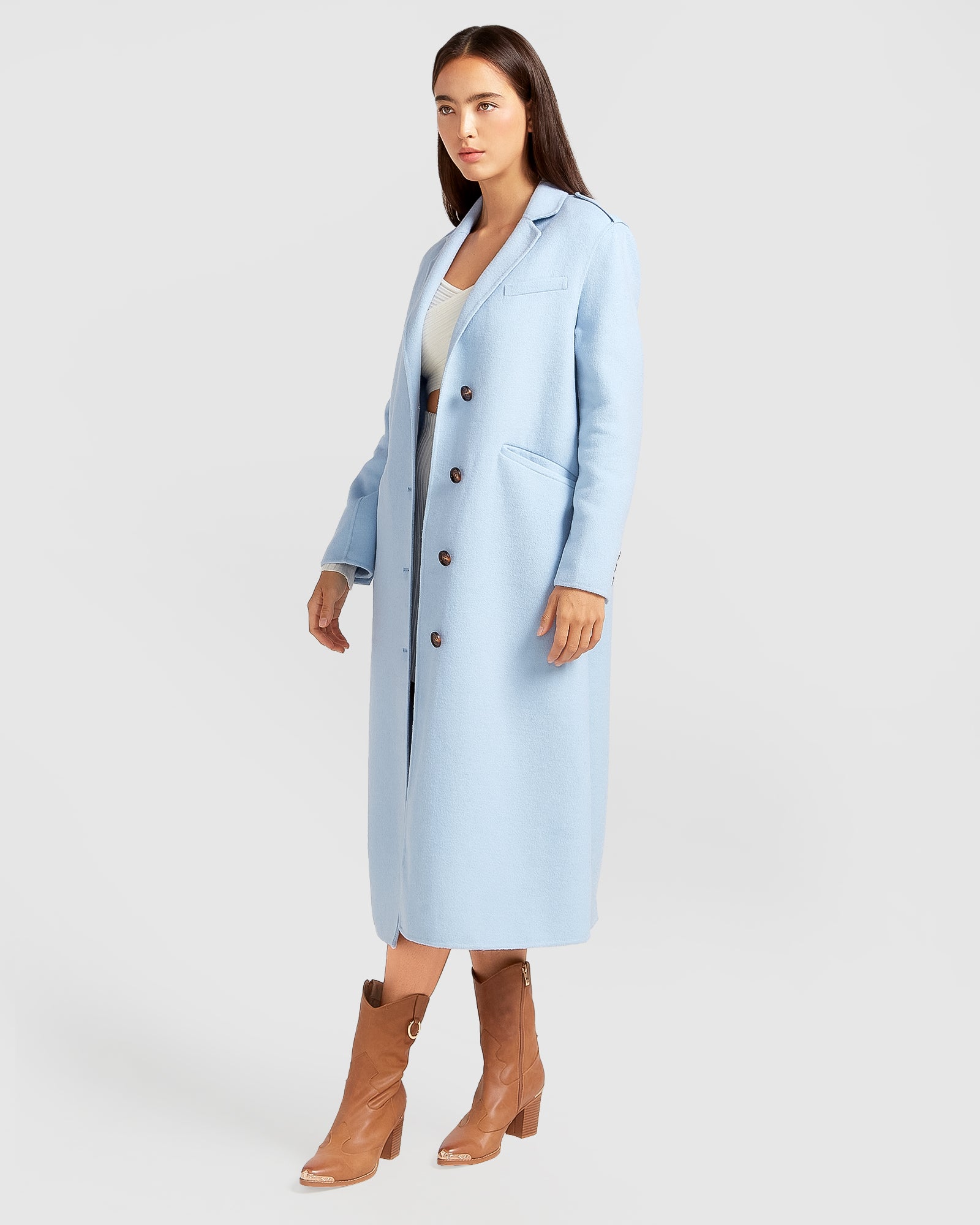 Tainted Love Longline Coat Sky Blue Belle Bloom