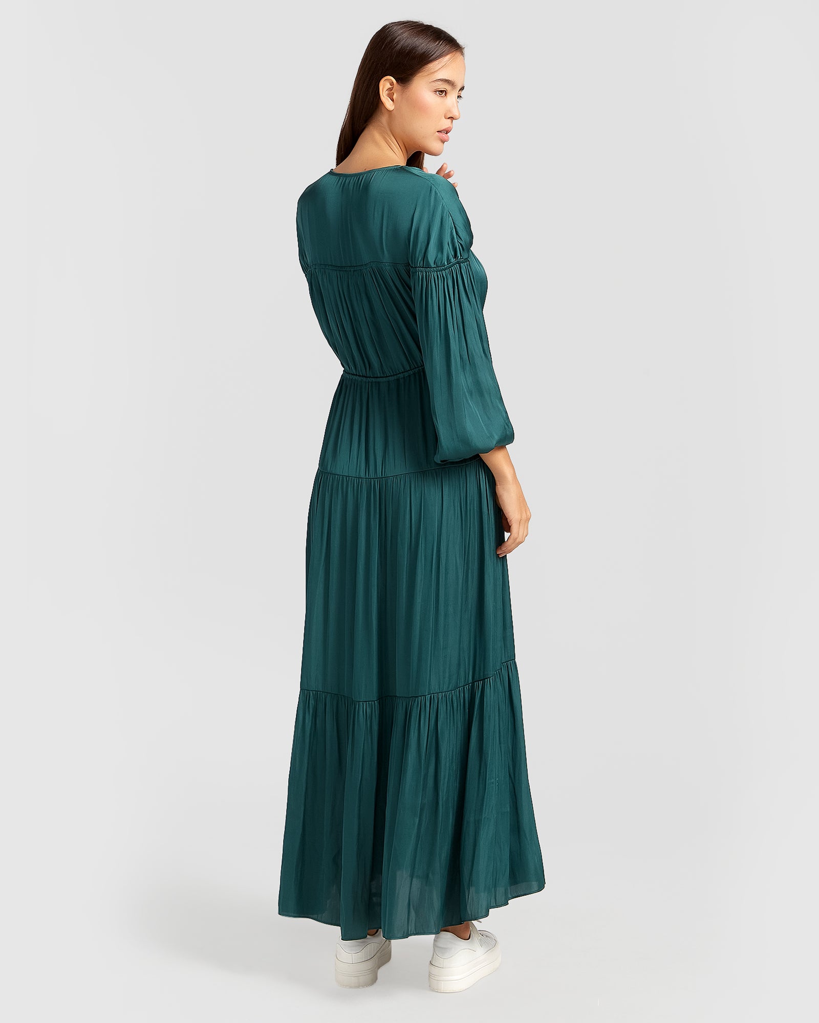 Window Seat Tiered Maxi Dress - Dark Green Belle & Bloom Window Seat Tiered Maxi Dress - Dark Green Belle & Bloom