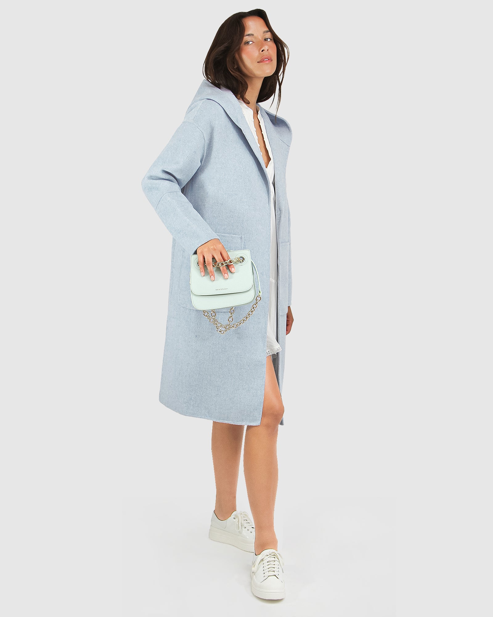 Walk This Way Wool Blend Oversized Coat Light Blue Belle Bloom