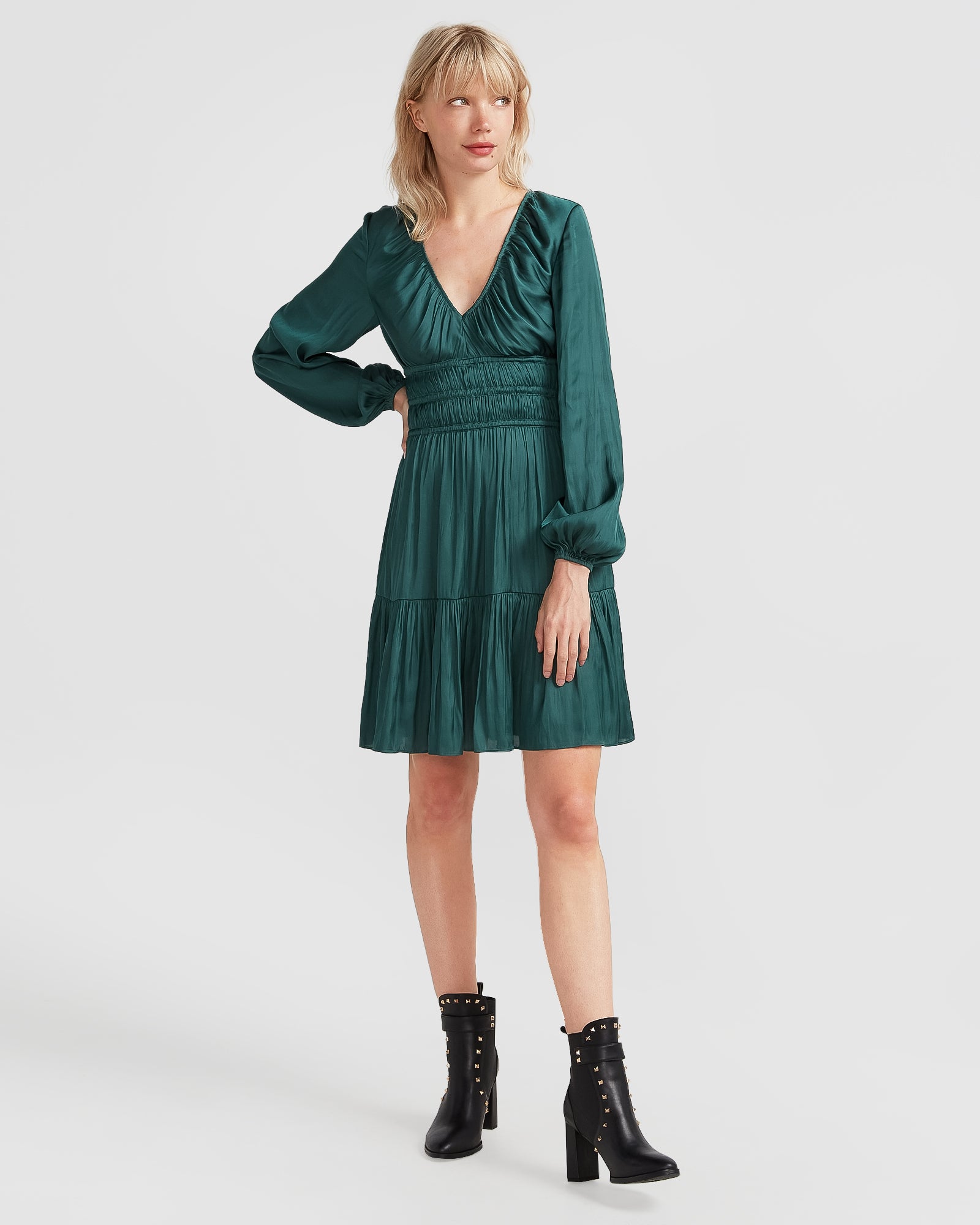 Dark blue green dress shop