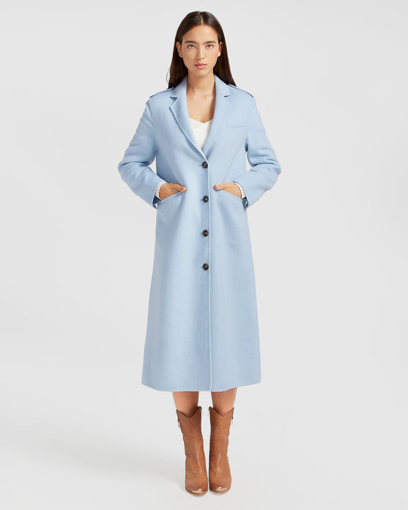 Tainted Love Wool Blend Longline Coat - Sky Blue