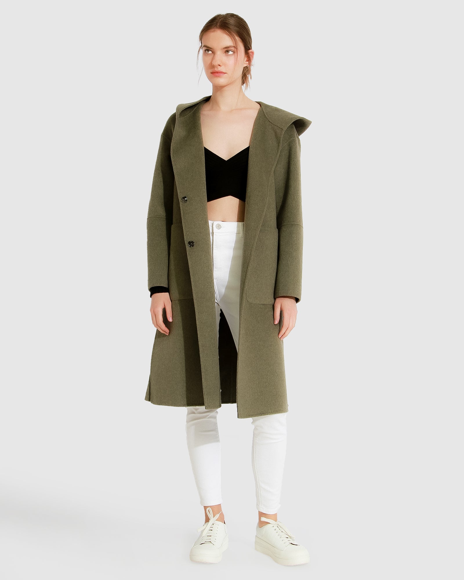 Khaki green wool coat on sale