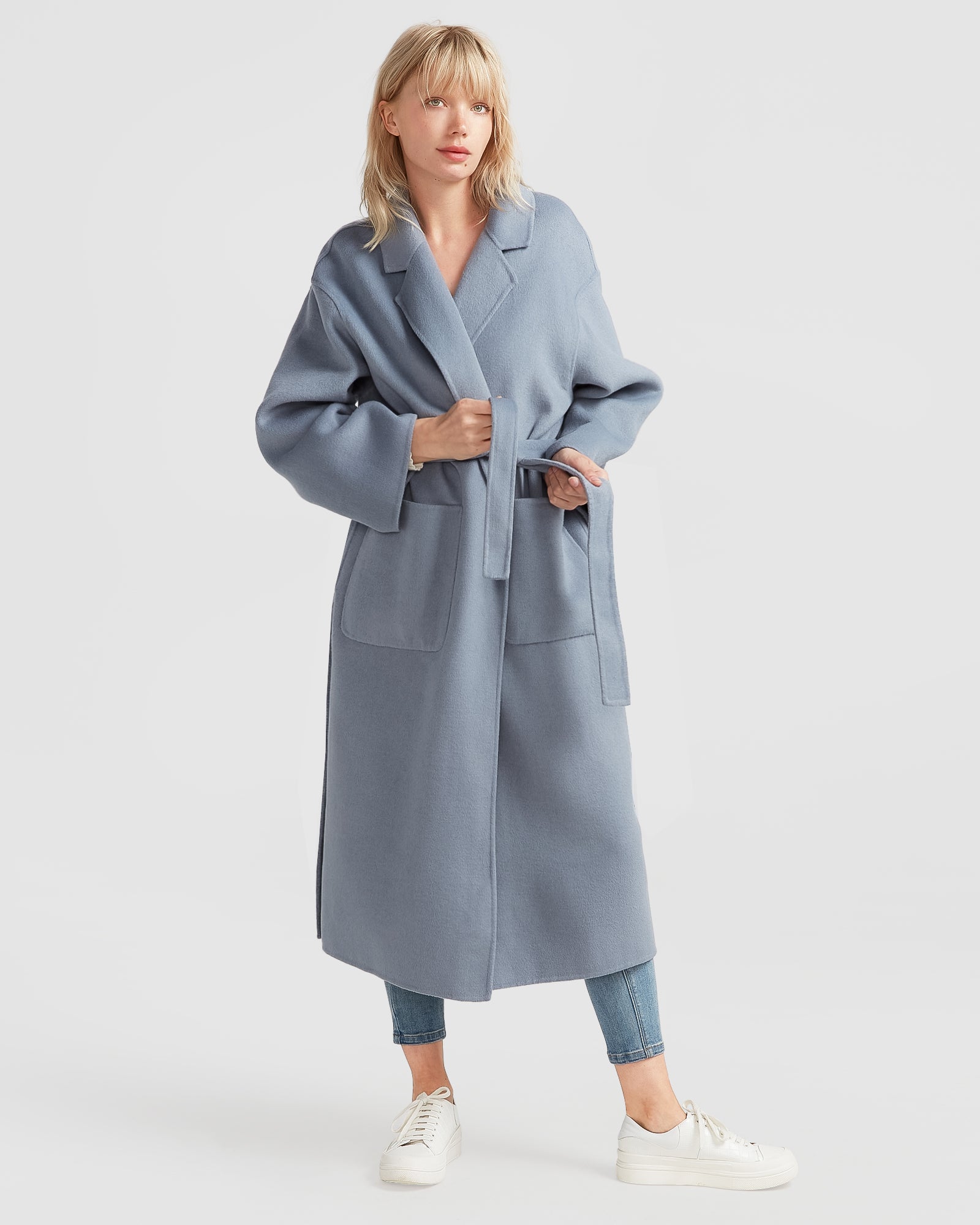 Wide Awake Split Hem Wool Blend Overcoat - Denim Blue – Belle & Bloom