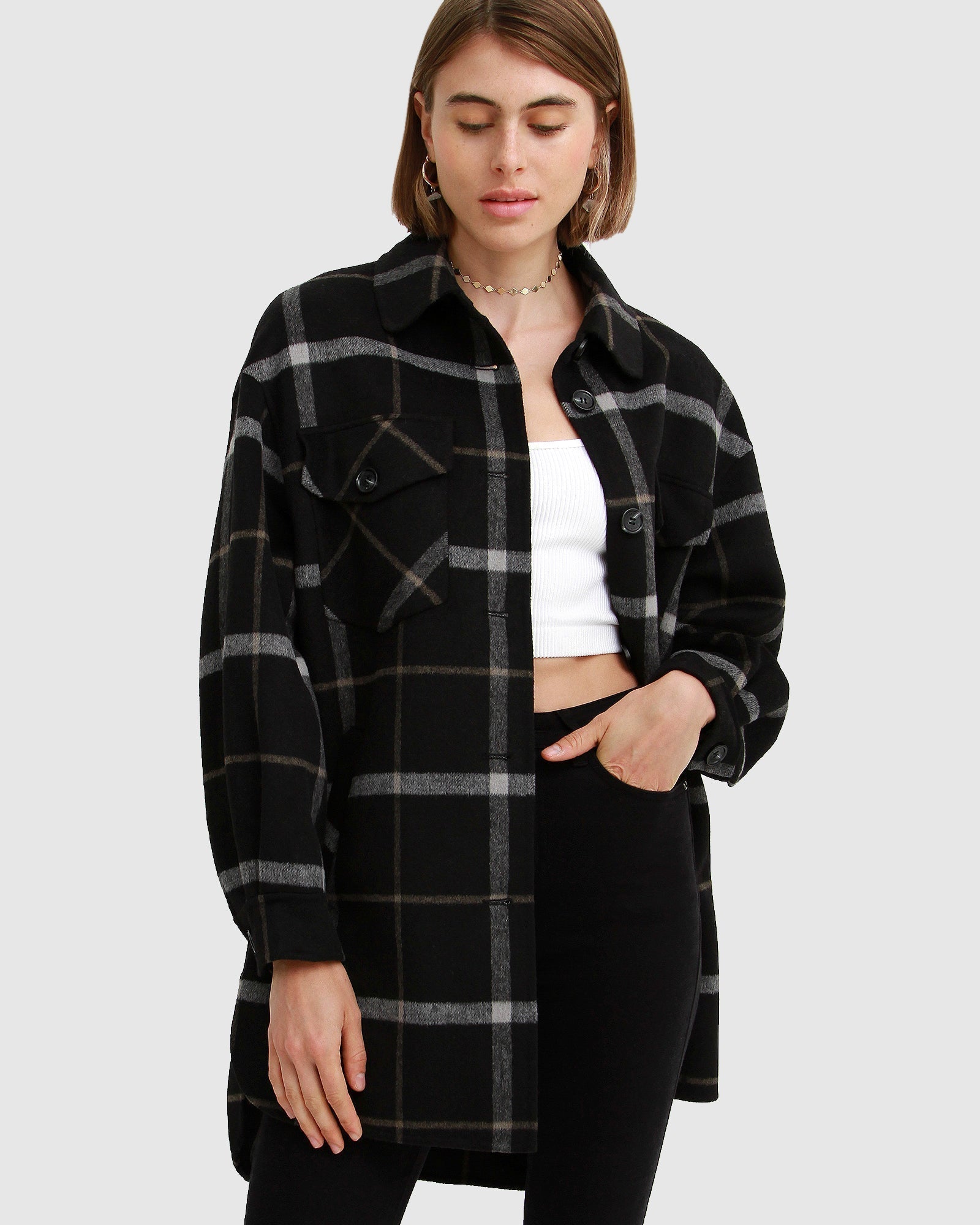 black plaid shacket womens