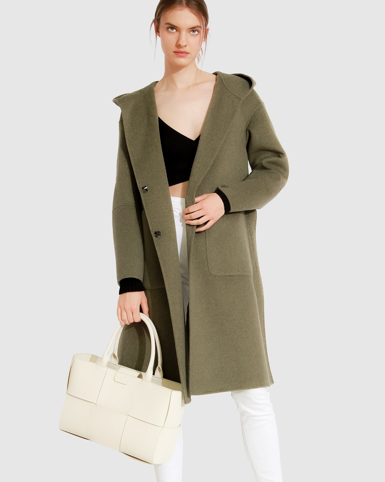 Walk This Way Wool Blend Oversized Coat - Army Green