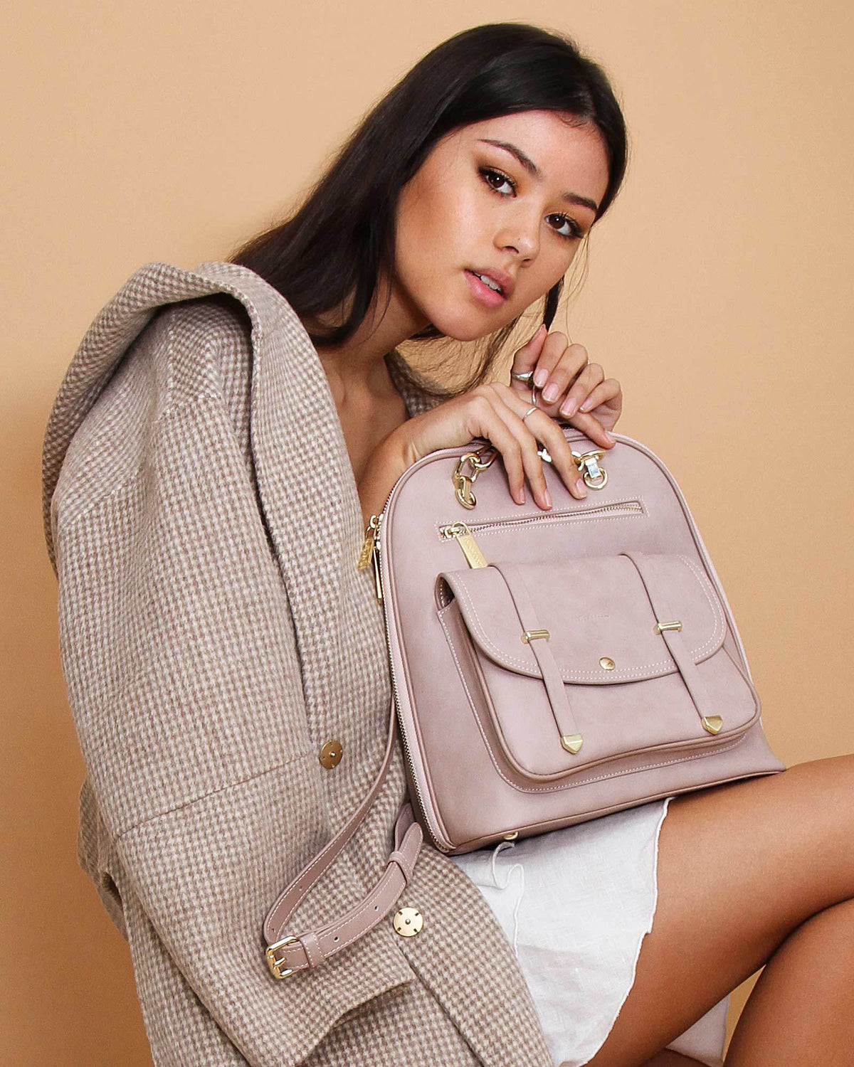 Belle & Bloom 5th Ave Leather Backpack - Dusty Pink