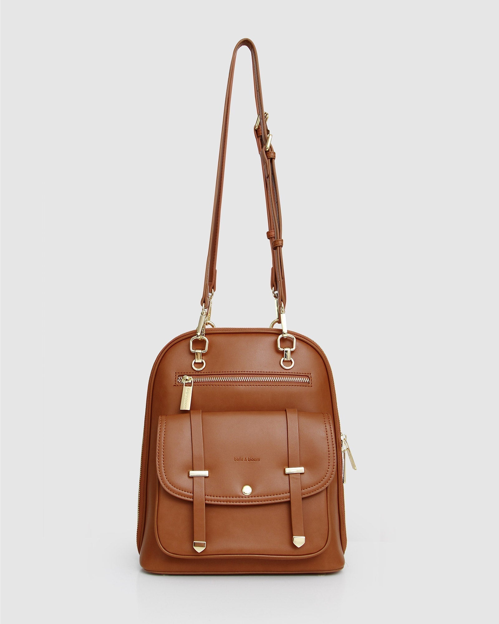 camel leather shoulder backpack Belle & Bloom 5th Ave Leather Backpack