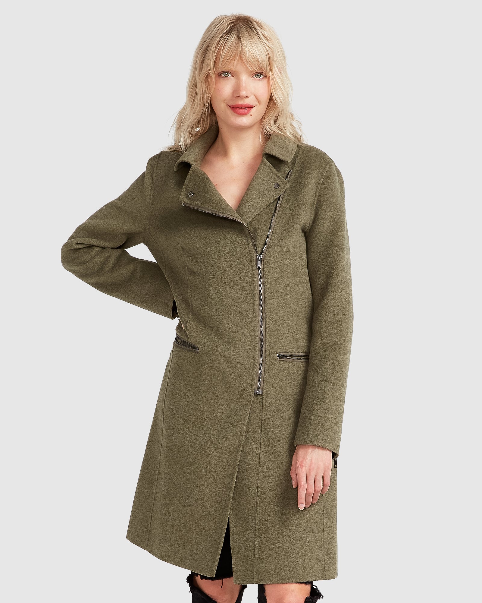 NEW FIT Last Chance Wool Blend Moto Coat Army Green