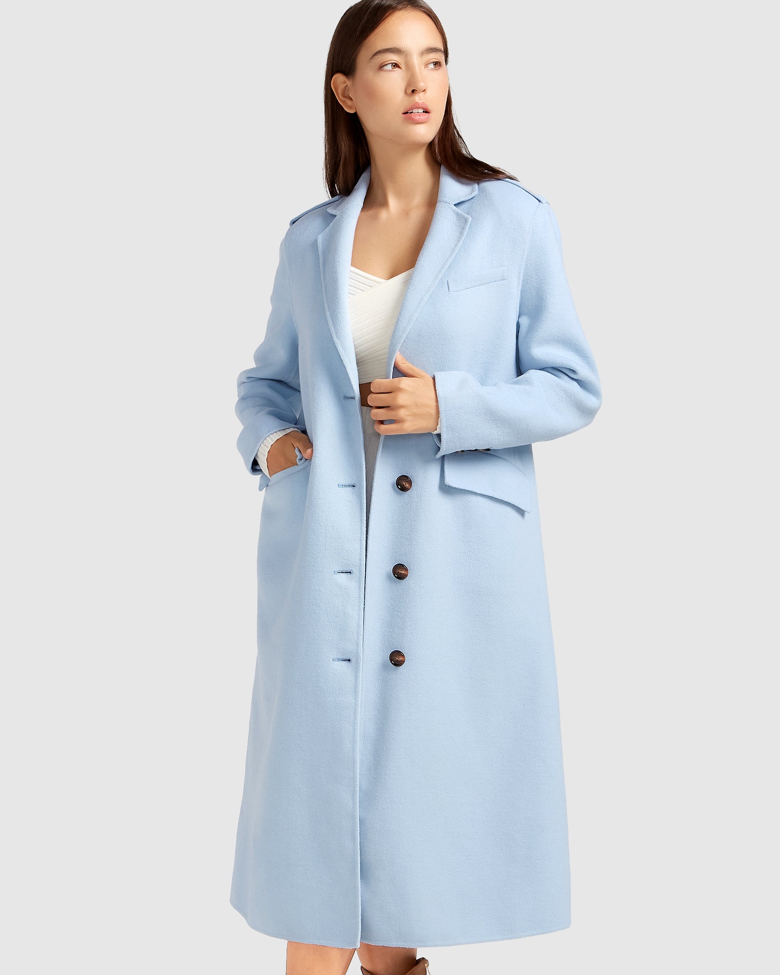 Tainted Love Wool Blend Longline Coat - Sky Blue – Belle & Bloom