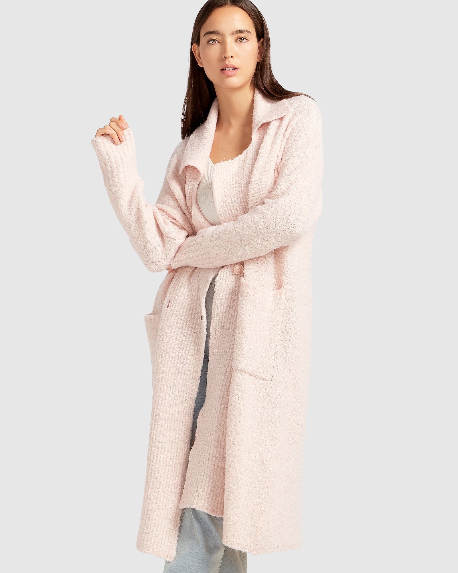 Born To Run Sustainable Sweater Coat Pale Pink