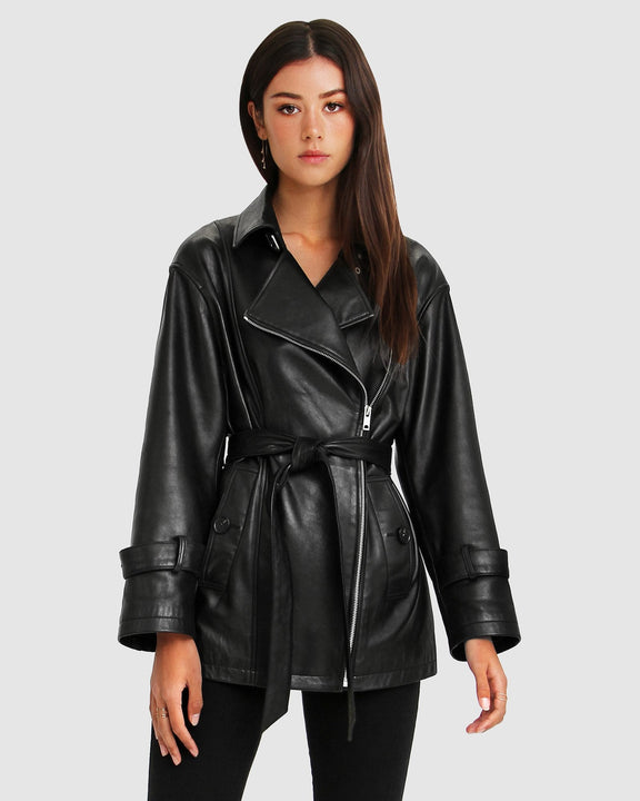 BFF Belted Leather Jacket - Black