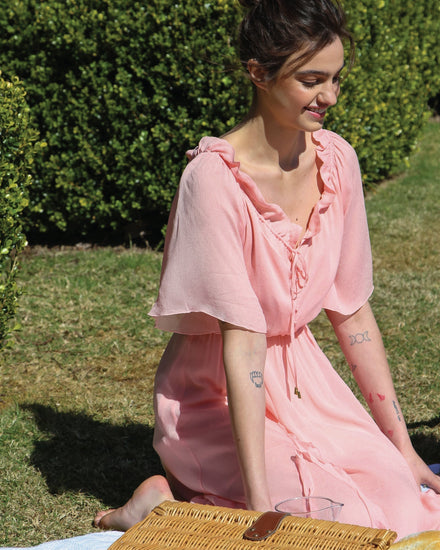Amour Amour Ruffled Midi Dress - Desert Rose FINAL SALE