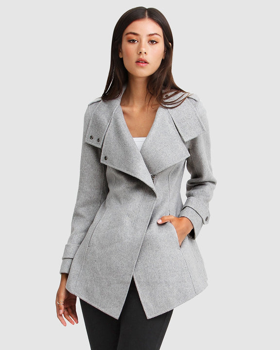 Bad Girl Wool Blend Moto Coat - Grey Marle